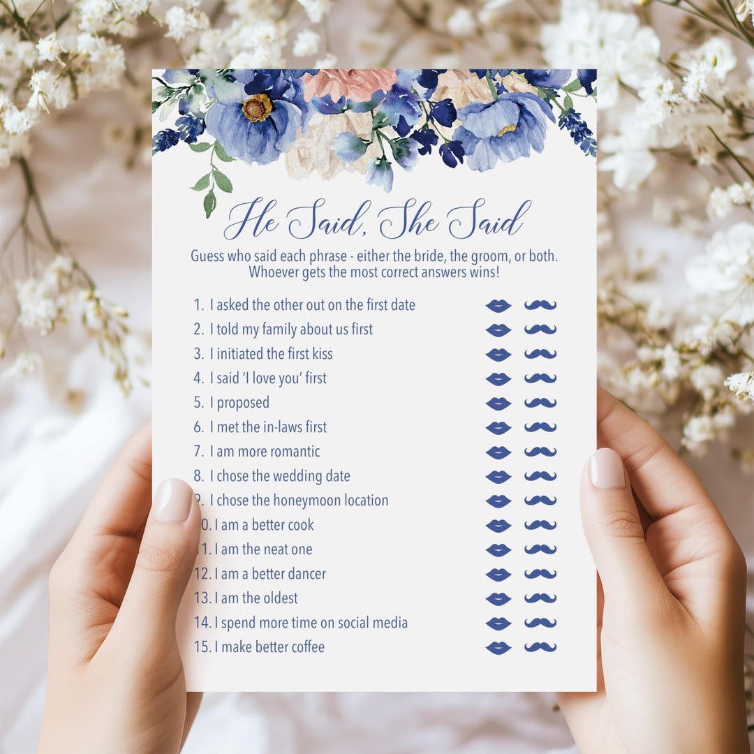 Floral Bridal Shower Game He Said She Said (printable Download) 242 Etsy