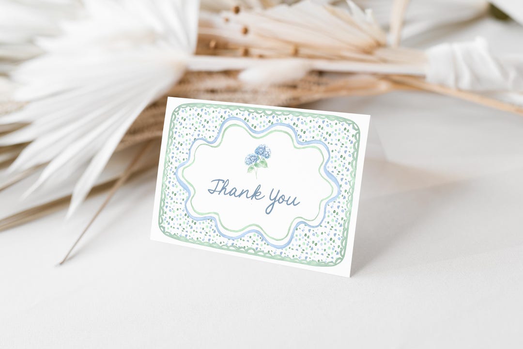 Blue Hydrangea Thank You Card Template, Editable Grandmillennial Thank ...