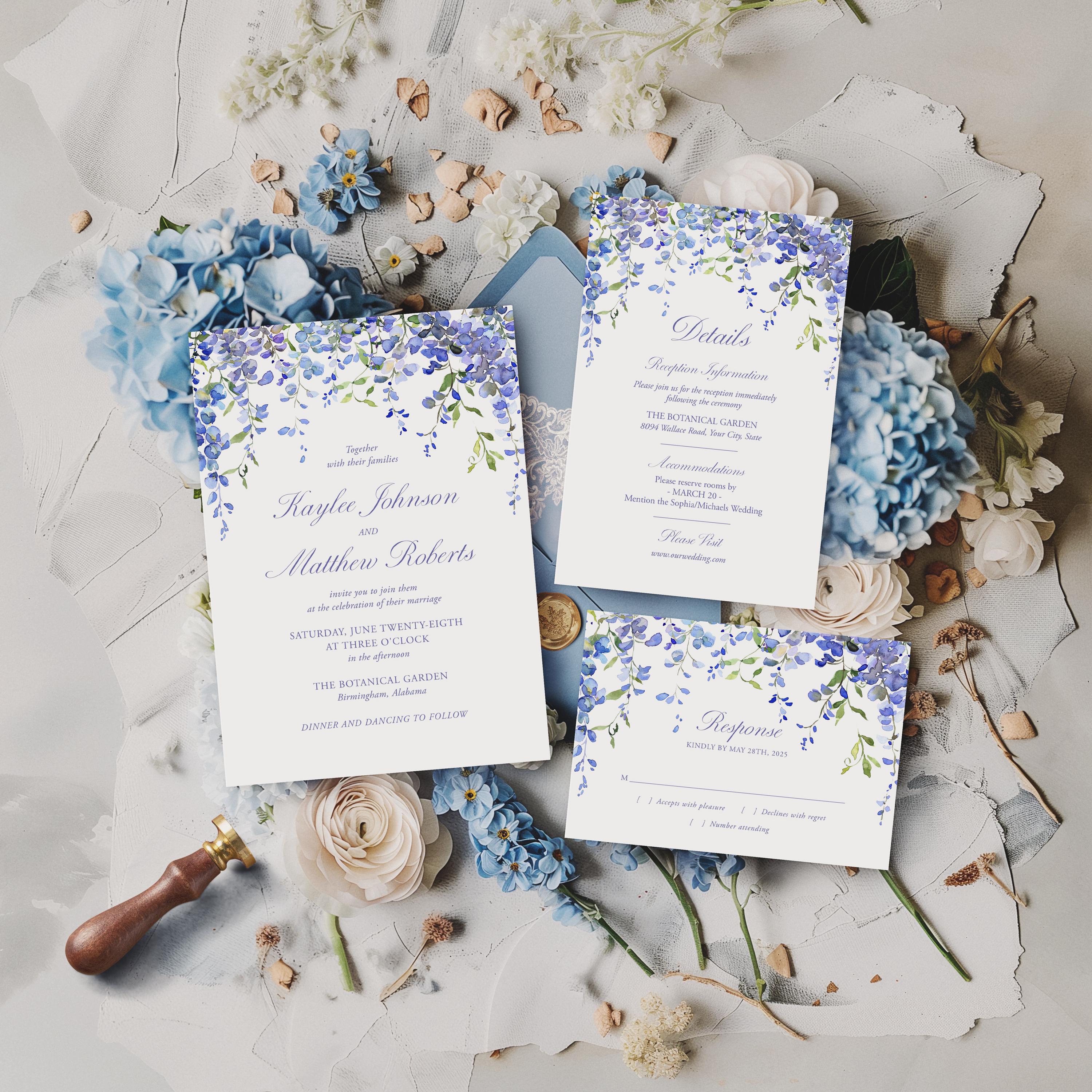 Wisteria Wedding Invitation Suite, Editable Garden Wedding Invite