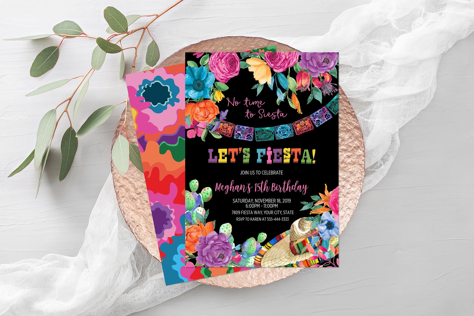 Fiesta Birthday Party Invitation Editable Template Lets | Etsy