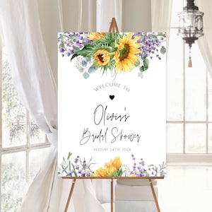 Sunflower and Lavender Welcome Sign, 18x24, Rustic Welcome Poster, Bridal Shower Decoration, Baby Shower Decor, DIY Editable Template 148