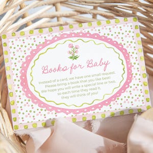 Livres modifiables pour carte de naissance, insertion florale rose grand millénaire pour baby shower, modèle imprimable de demande de livre 145