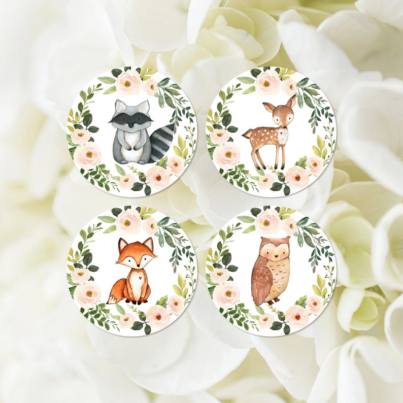 Woodland Animal Cupcake Toppers Printable Pink Floral Baby Etsy