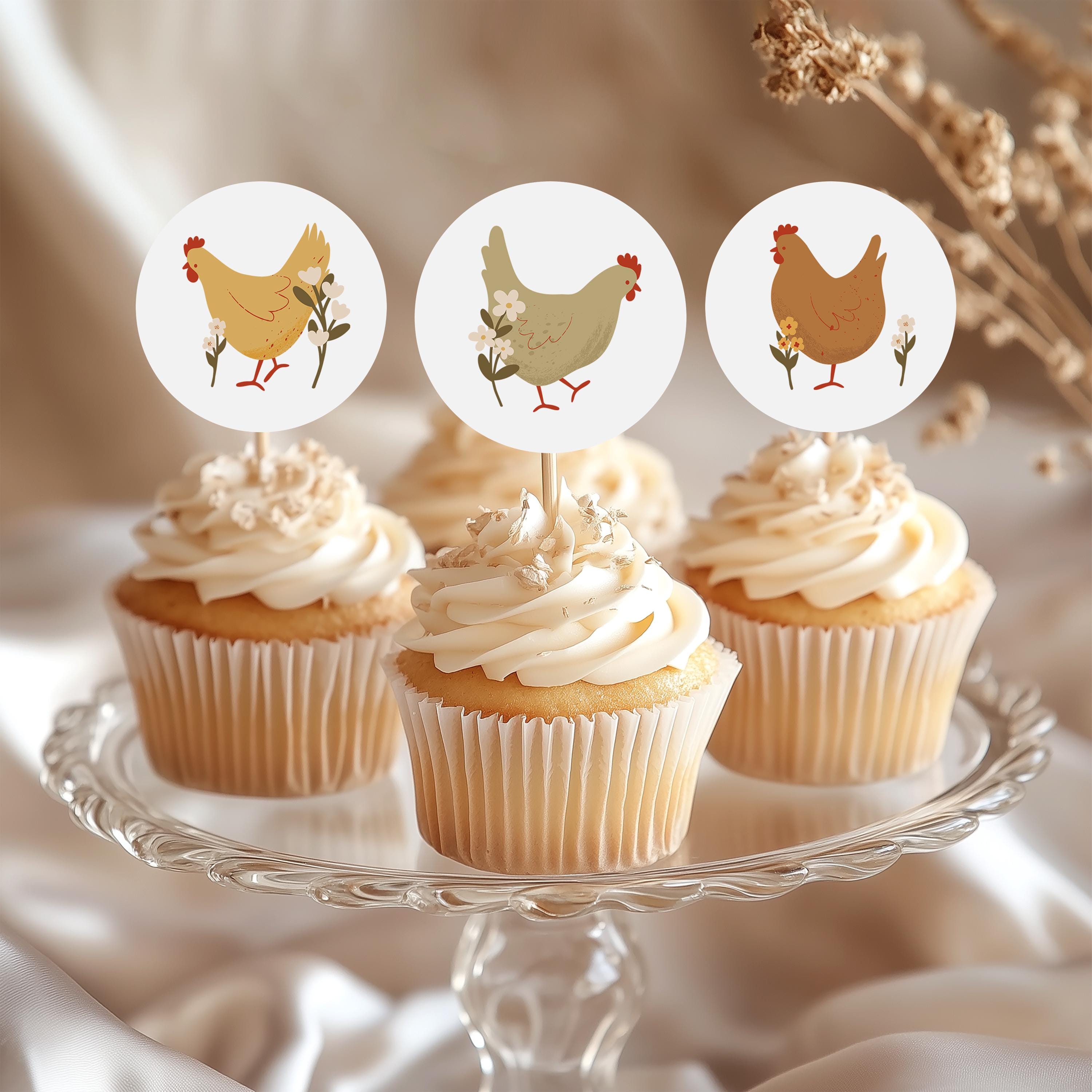 Chicken Cupcake Toppers, Instant Download, Farm Baby Shower Decoration ...