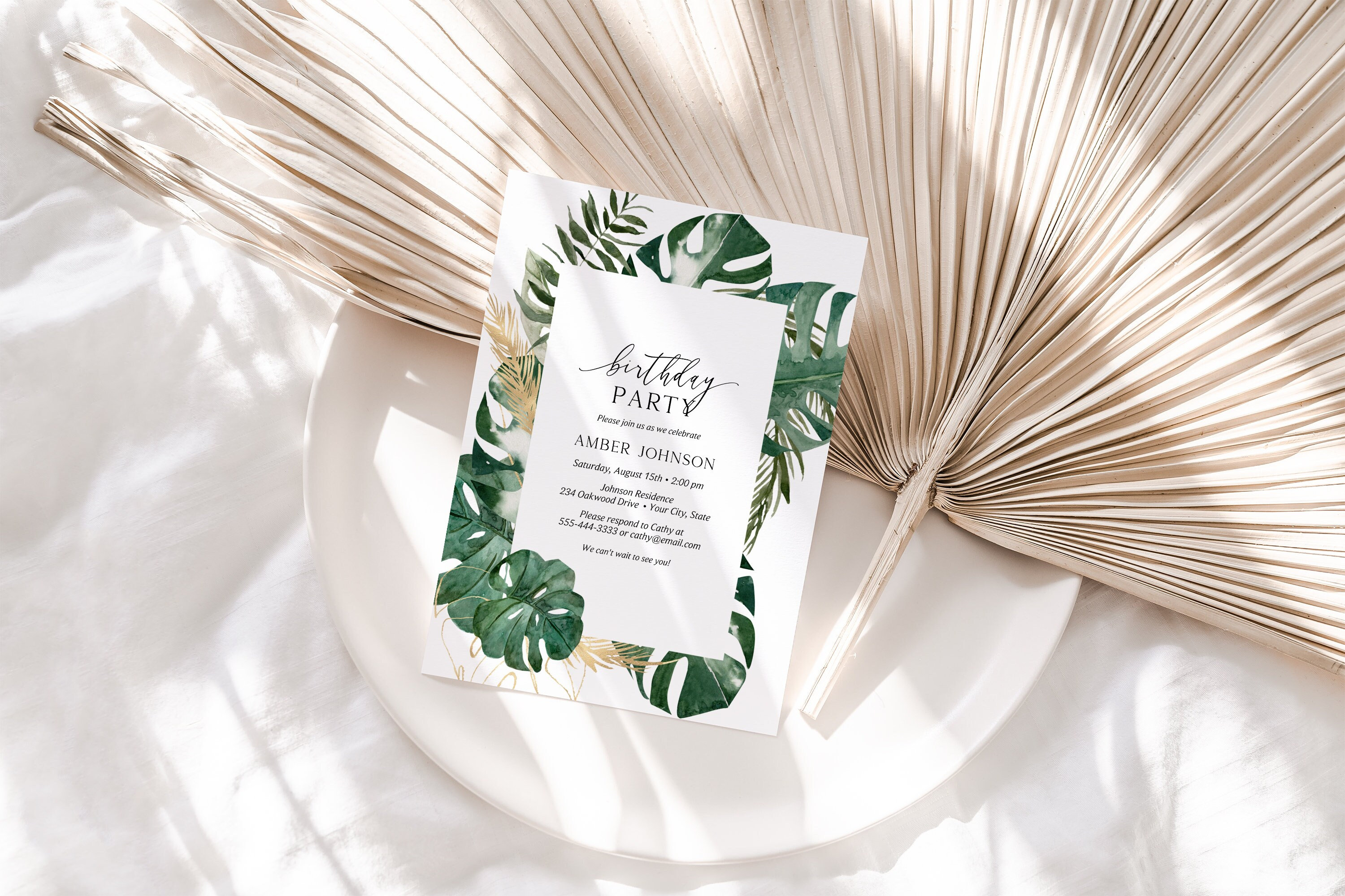 12 Biglietti D'Invito Formato A6 Con Foglie Acquerello: Eleganti Per Matrimonio, Compleanno E Festa - 4
