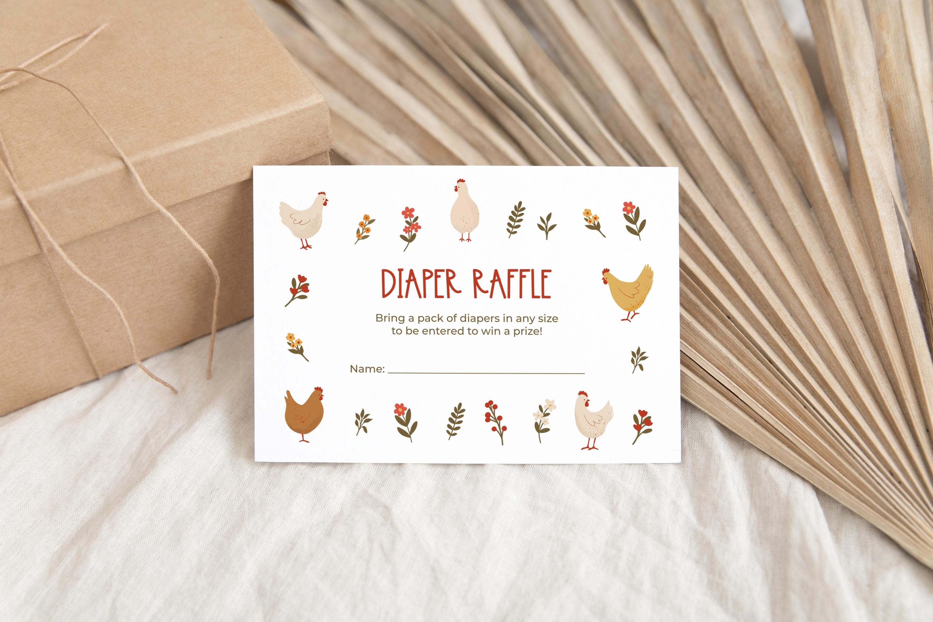 Chicken Diaper Raffle Ticket Template, Farm Baby Shower Invitation ...