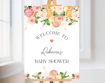 Citrus Willkommensschild, 18x24, Sommerobst-Babypartydekoration, Brautpartydekor, Orangen, Zitronen, Grapefruit, DIY bearbeitbare Vorlage 151