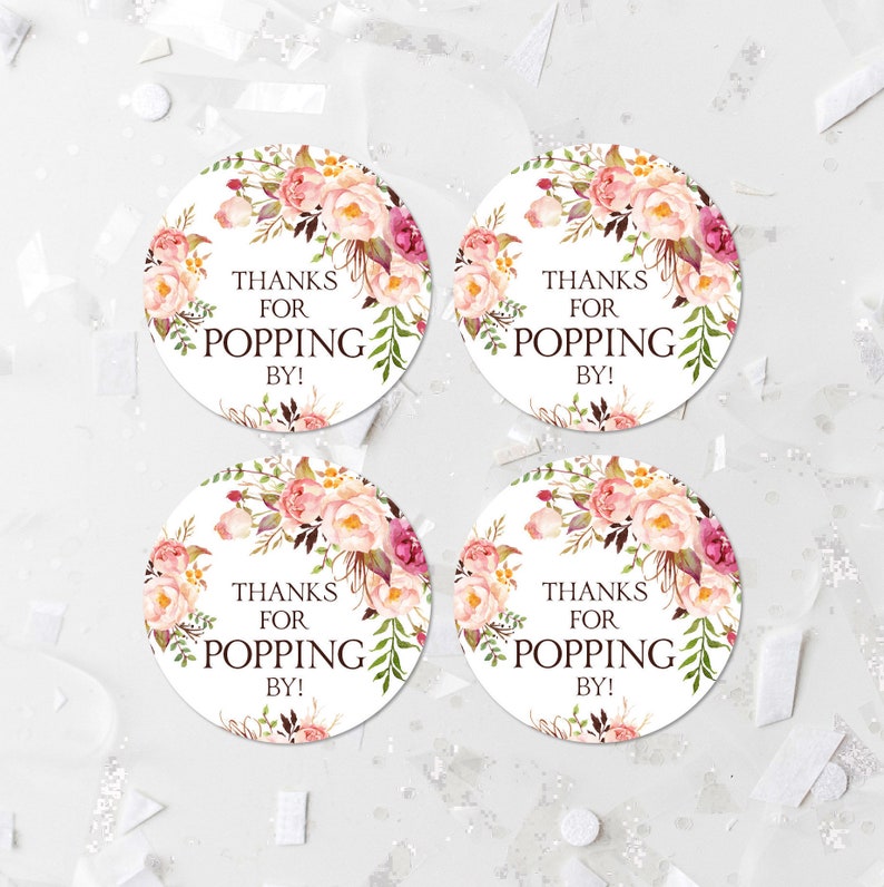 Bohemian Thanks For Popping By Favor Labels Printable Pink | Etsy
