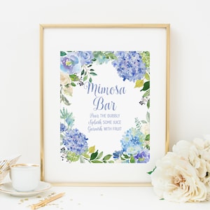 Blue Hydrangea Mimosa Bar Sign, Instant Download, Boho Drinks Sign, Cocktail Sign, Cottage Floral Bridal Shower Decoration 366