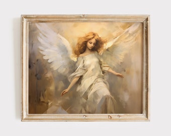 Angel Painting, Guardian Angel Art Print, Religious Wall Art, Christian Home Decor, Christmas Angel, Woman Angel Print, Printable Wall Art