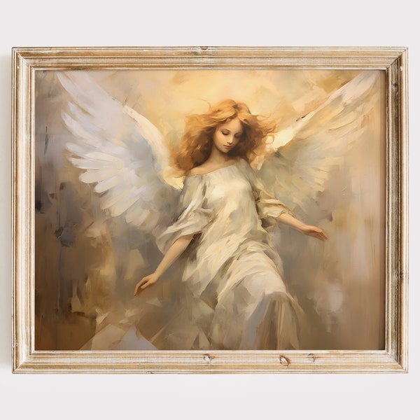 Angel Painting, Guardian Angel Art Print, Religious Wall Art, Christian Home Decor, Christmas Angel, Woman Angel Print, Printable Wall Art