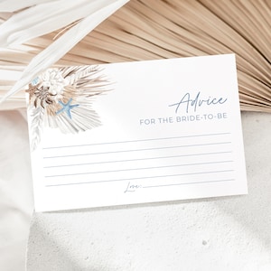 Tarjeta de consejos de playa para la futura novia, descarga instantánea, tarjeta de consejos, juego de despedida de soltera costera, boho, océano, conchas, coral, conchas marinas 429