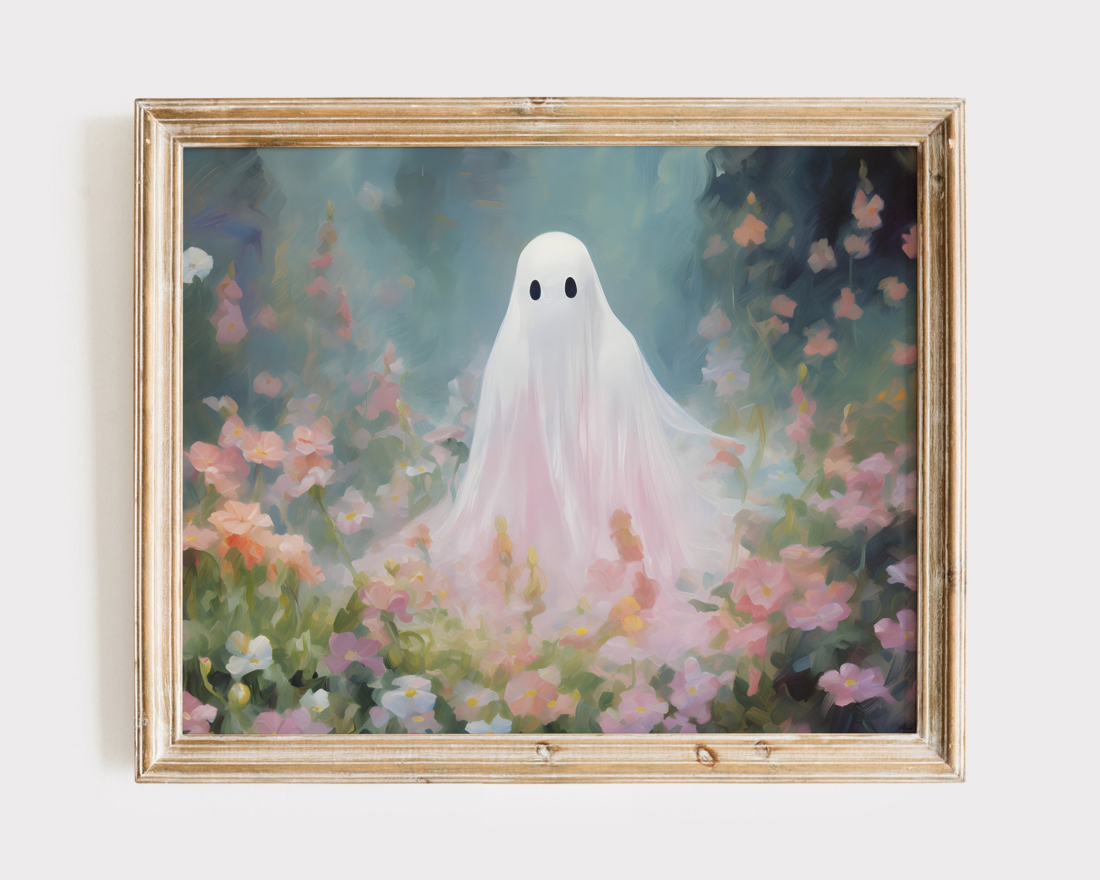 Floral Ghost Painting, Pastel Halloween Printable Art, Vintage