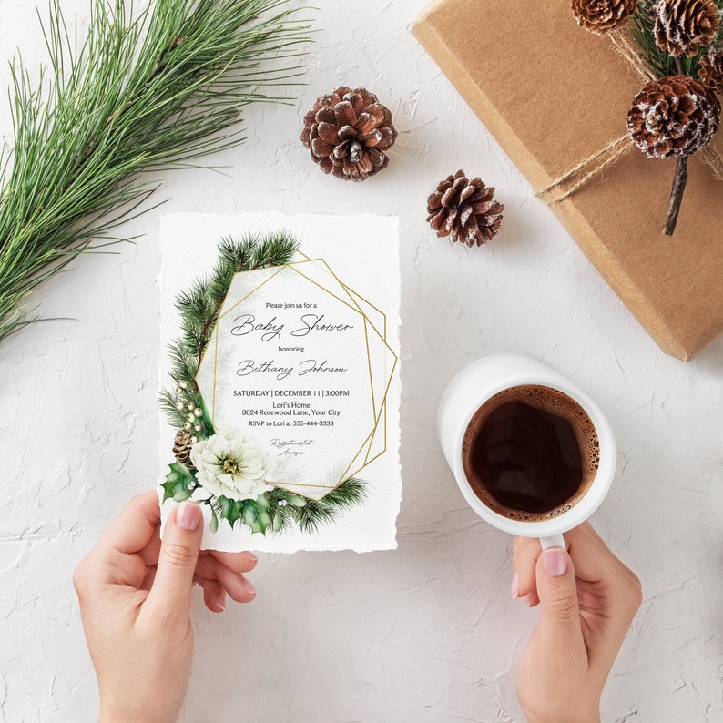 Winter Baby Shower Invitation Editable Template Christmas image 0