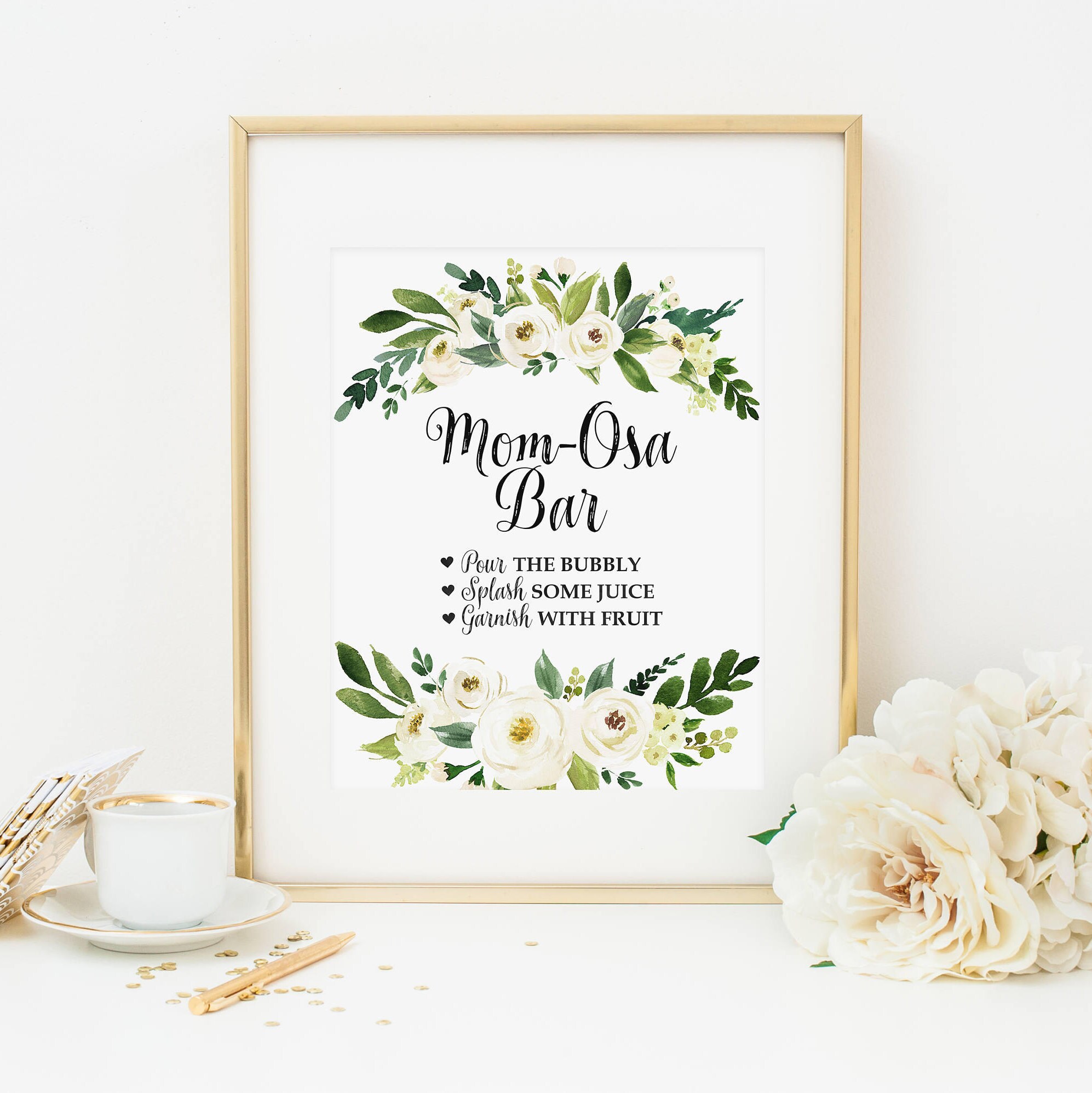 Bohemian Mom-osa Bar Printable White Floral Mom-Osa Drink | Etsy