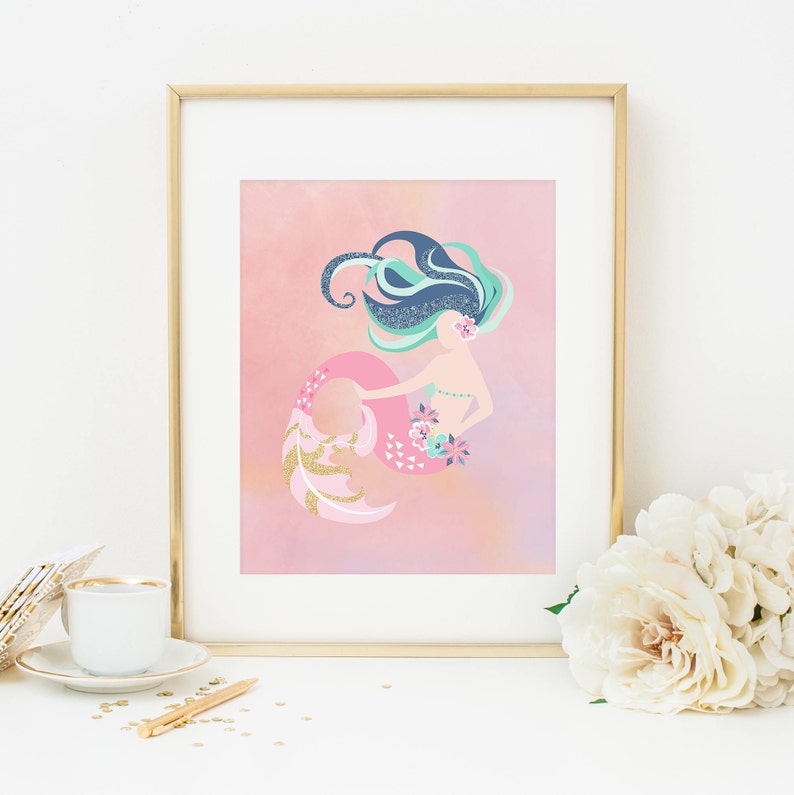 Mermaid Printable Nursery Mermaid Decor Teal Mermaid Print Etsy