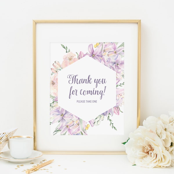 Thank You For Coming Please Take One Sign, Instant Download, Favors Sign, Lavender and Blush Bridal Shower Decoration, Baby Shower Decor 161