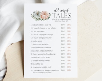 Old Wives Tales Game, Answers Included, Instant Download, Autumn Gender Reveal Party Game, Fall Baby Shower Game, Pumpkins 450