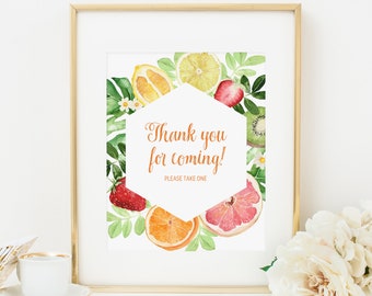 Tropical Fruit Thank You For Coming Please Take One Sign, Instant Download, Citrus Favors Sign, Summer Shower Decoration, Mixed Fruit  177