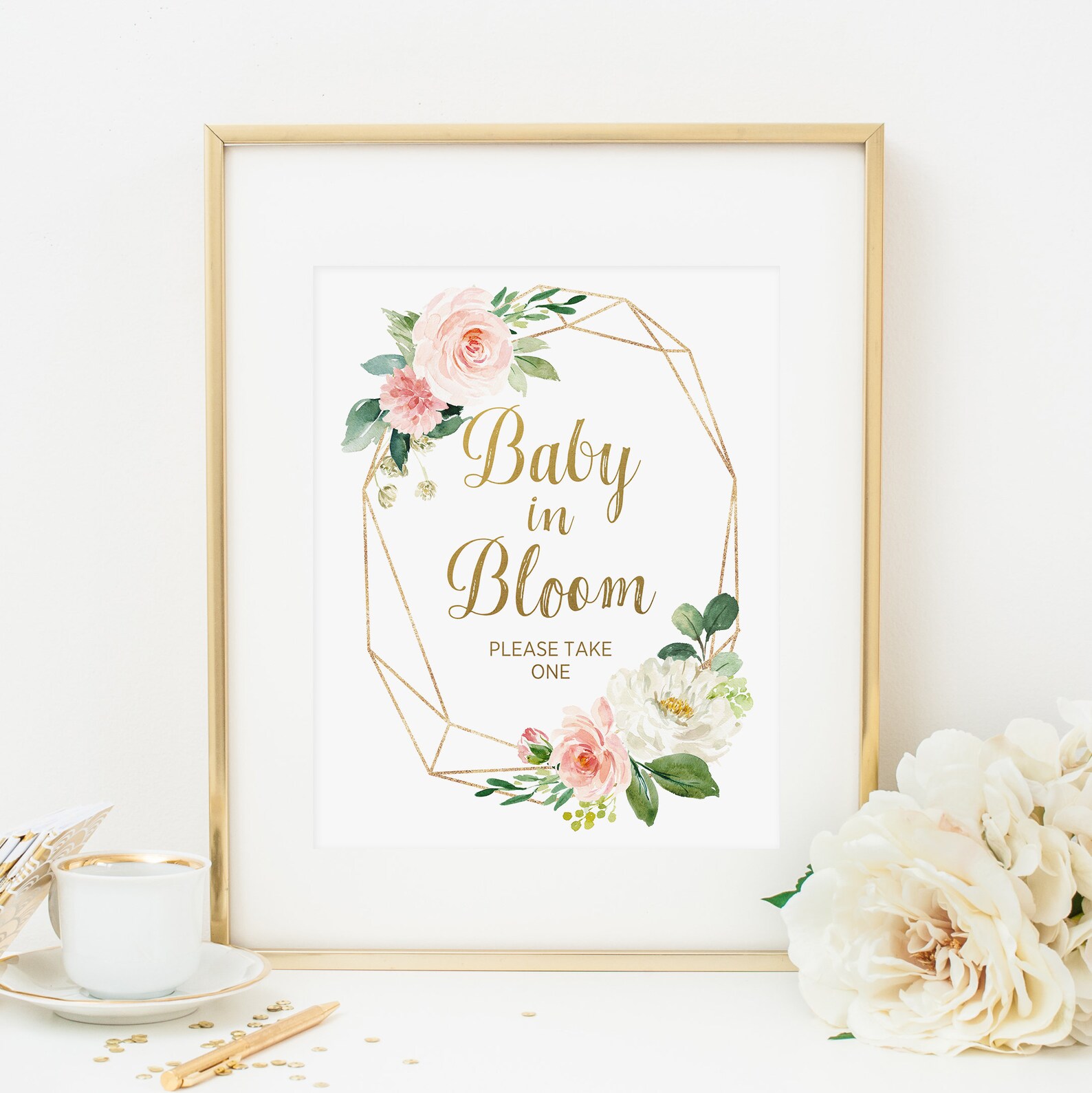 Pink Floral Baby In Bloom Sign Printable Bohemian Baby Etsy