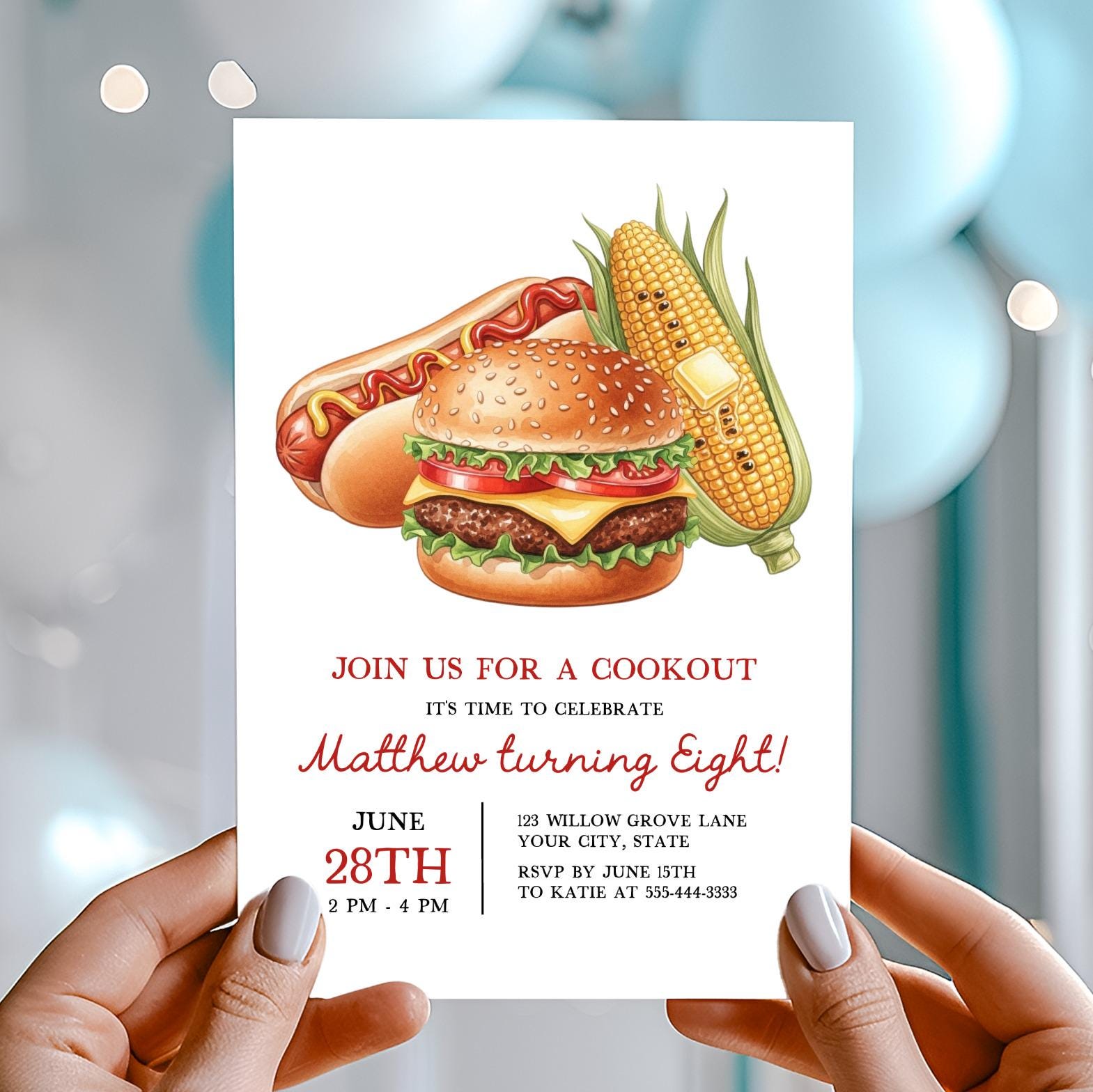 Cookout Invitation Template, Summer BBQ, Corjl Template, Burger Hotdog ...