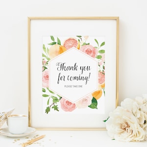Citrus Thank You For Coming Please Take One Sign, Instant Download, Summer Fruit Favors Sign, Bridal Shower Decoration Baby Shower Decor 151