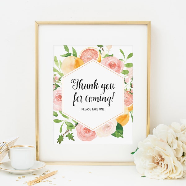 Citrus Thank You For Coming Please Take One Sign, Instant Download, Summer Fruit Favors Sign, Bridal Shower Decoration Baby Shower Decor 151