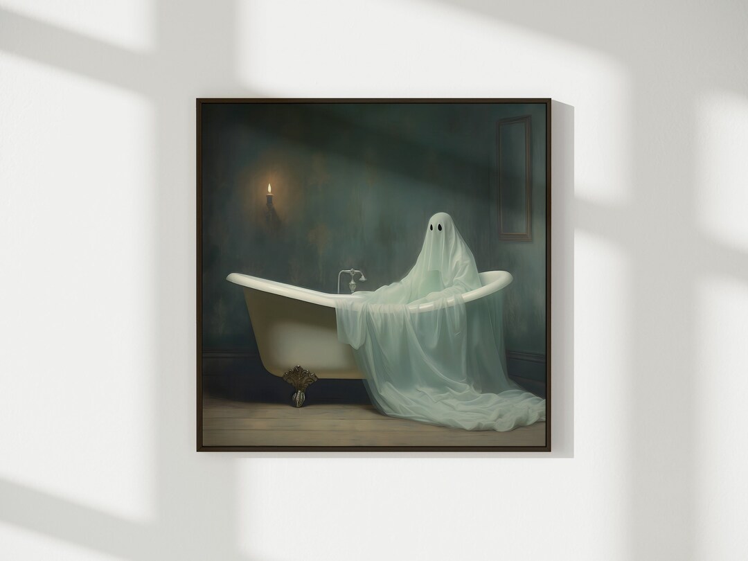 Ghost in Bathtub Printable Art Print, 20x20, Instant Download, Eerie