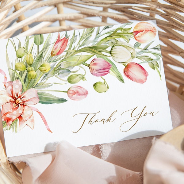 Tulip Thank You Card, Spring Floral Bridal Shower Thank You Note, Baby Shower Thank You, Wedding Thank You, DIY Editable Template 102