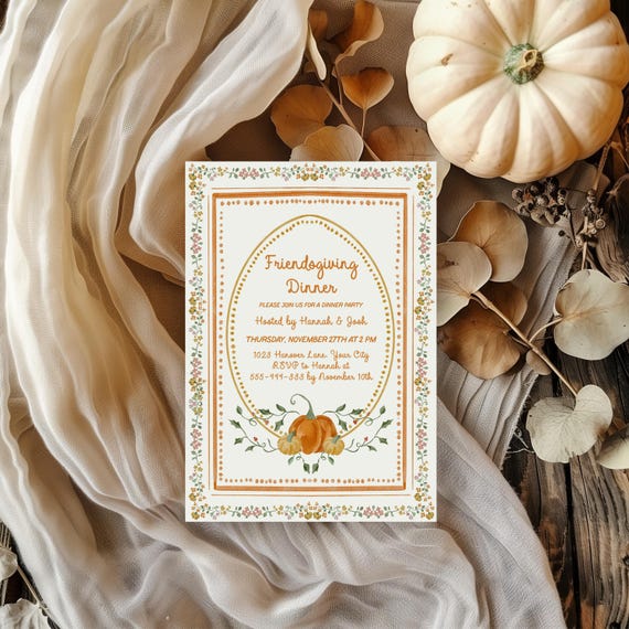Grand Millennial Friendsgiving Dinner Invitation, Thanksgiving Dinner Party Invite, Fall Holiday Party Invite, DIY Editable Template 206