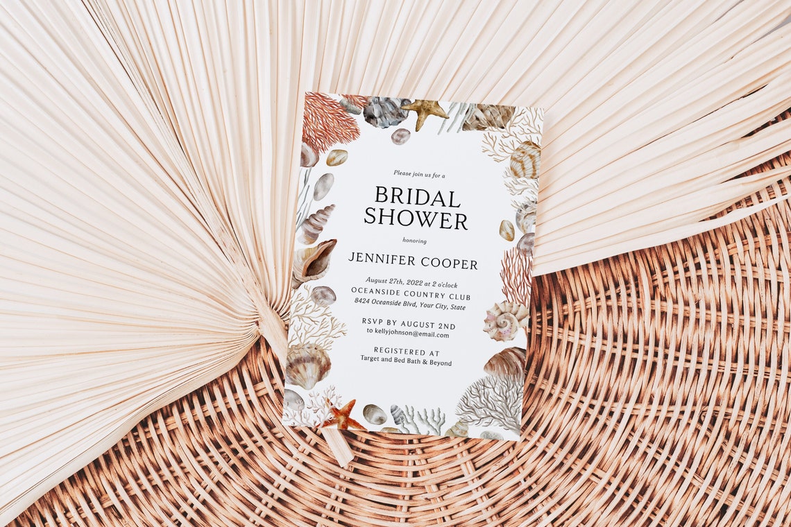 Beach Bridal Shower Invitation Seashell Bridal Brunch Invite image 1