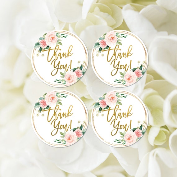 Pink Floral Thank You Favor Labels Printable Pink and Gold | Etsy