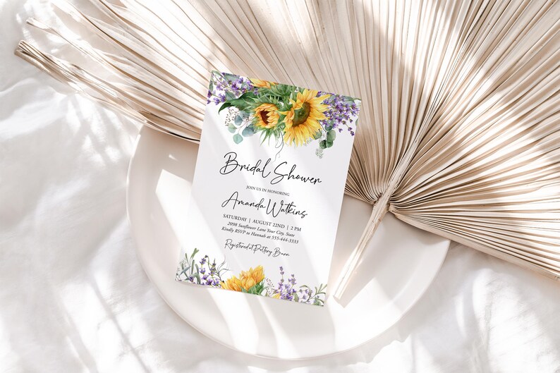 Invitación para despedida de soltera con girasoles, invitación rústica para brunch nupcial, lavanda, despedida de soltera campestre, plantilla editable DIY 148 imagen 4