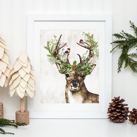 Woodland Deer Printable Christmas Deer Wall Art Christmas | Etsy