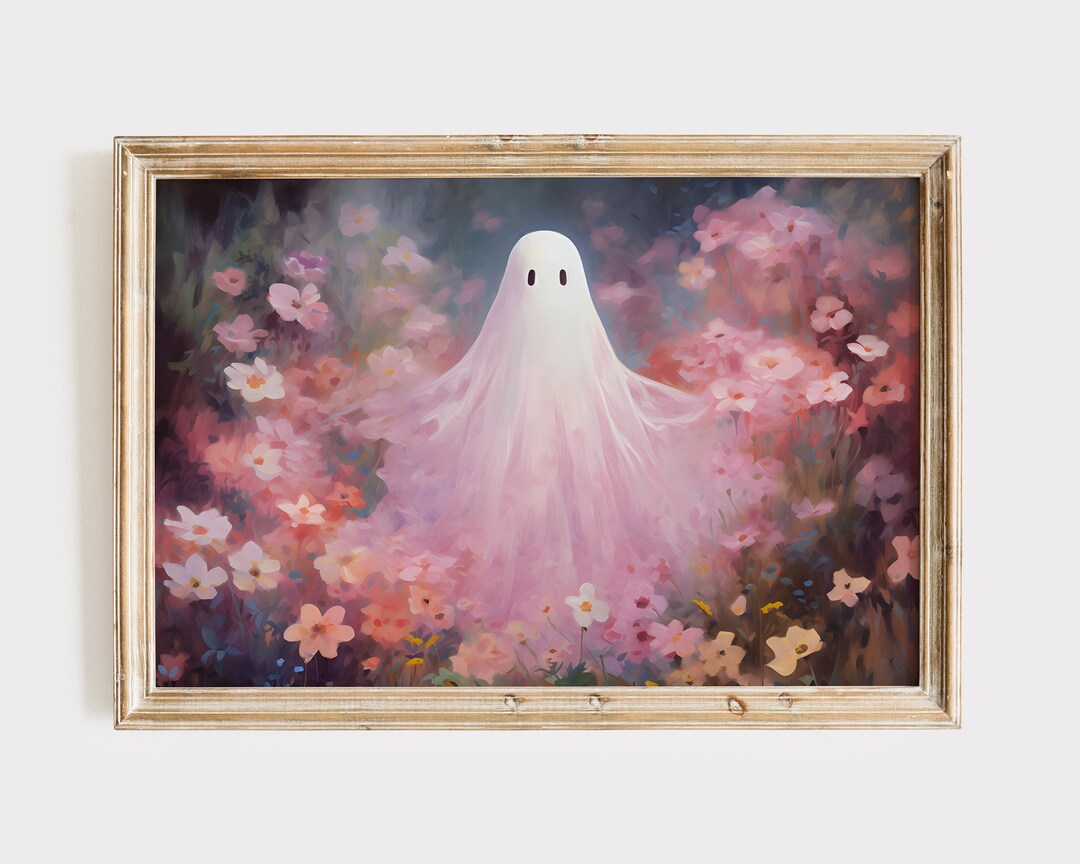 Floral Ghost Painting, Pastel Halloween Printable Art, Vintage