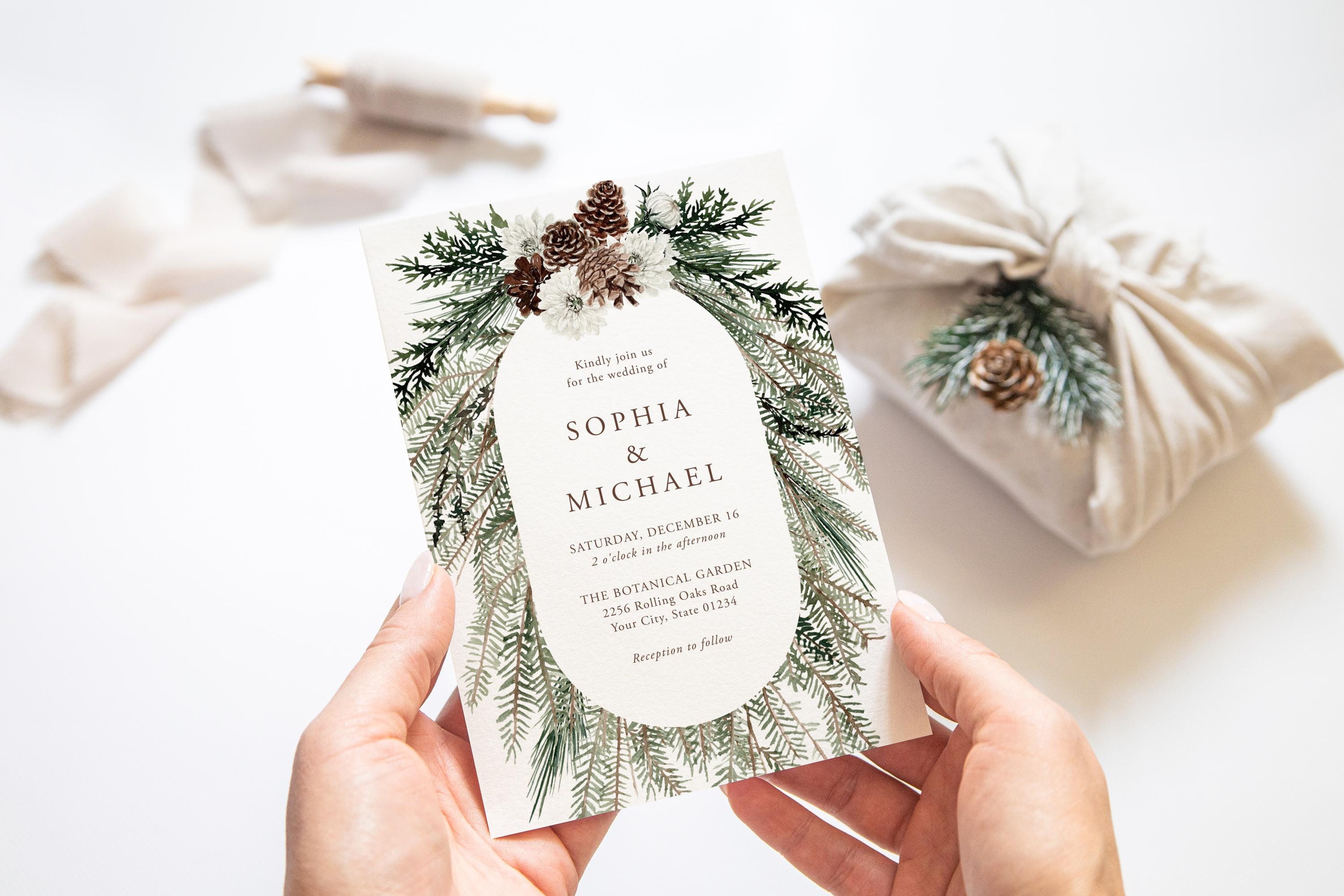 その他 Invitation White Pine Wedding Invitation, Evergreen Wedding Invite, Winter