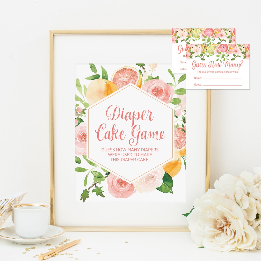 Citrus Diaper Cake Game, Instant Download, Guess How Many Diapers, Baby