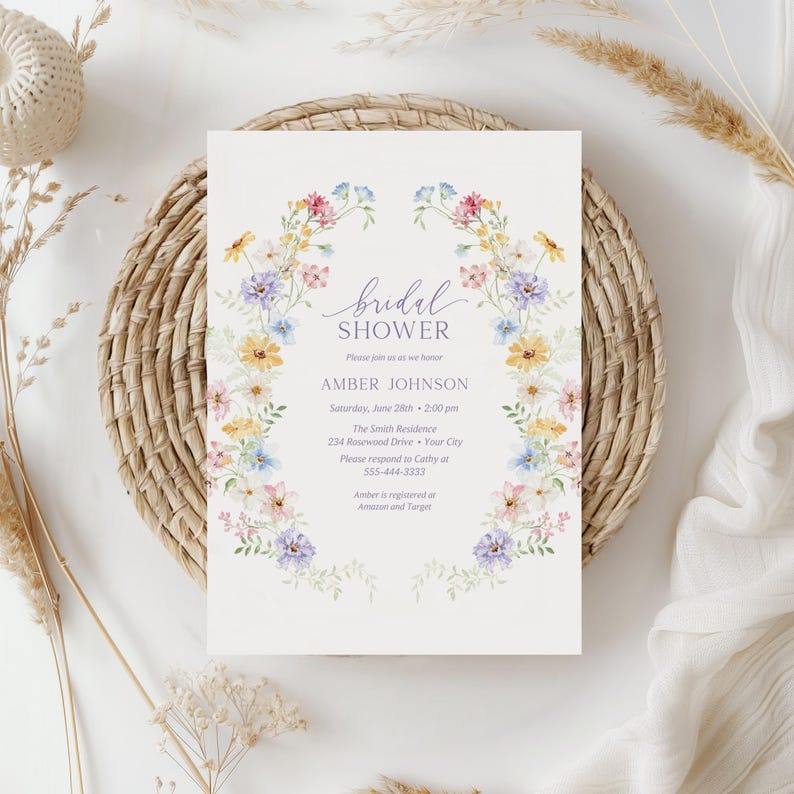 Pastel Wildflower Bridal Shower Invitation Template, Boho Garden Floral ...
