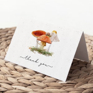 Pilz Dankeskarte, Pilz und Schnecke Dankeschön Hinweis, Waldpflanze, Walddusche, DIY bearbeitbare Vorlage 183