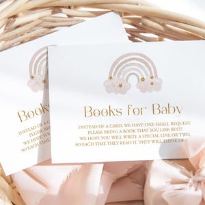 Regenbogen-Bücher für Baby-Einsatz, bearbeitbare Boho-Babypartybuch-Anfragekarte, Bring ein Buch anstelle einer druckbaren Karte 199
