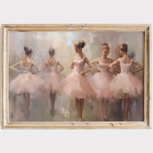 Pink Ballerinas Painting, Dance Studio Art, Ballet Oil Painting, Pastel Girly Apartment Wall Art, French Aesthetic, Light Academia