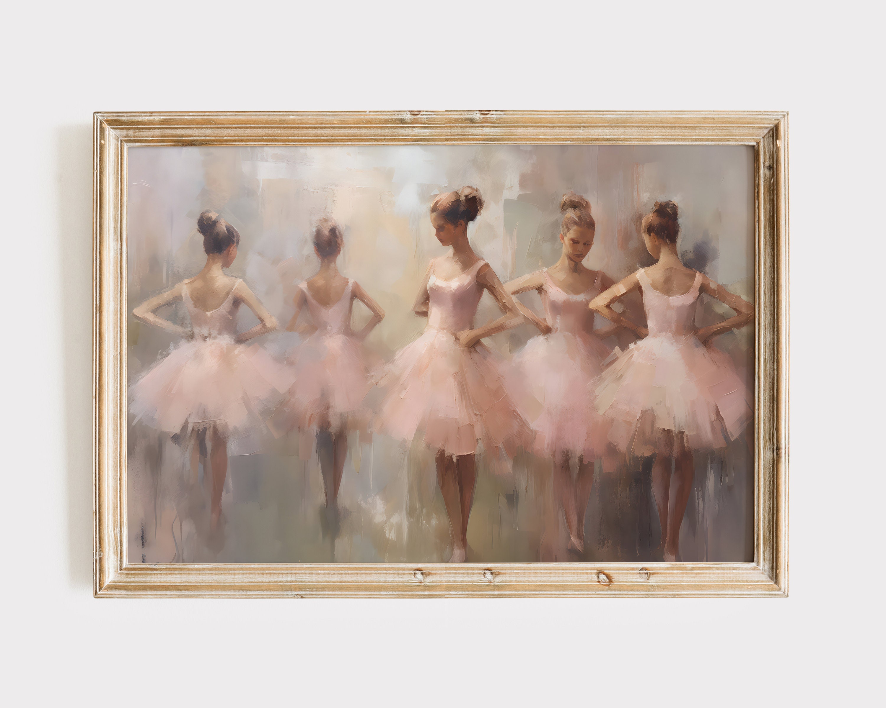 Pink Ballerinas Painting, Dance Studio Art, Ballet Oil Painting, Pastel Girly Apartment Wall Art, French Aesthetic, Light Academia