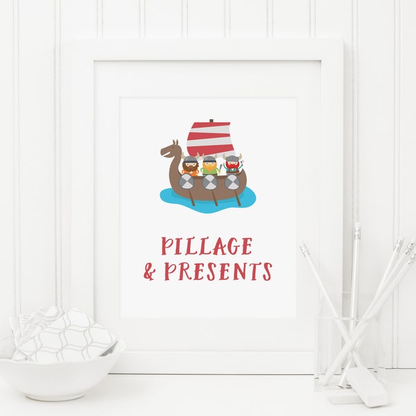 Pillage and Presents Sign, Instant Download, Viking Gift Table Sign, Baby Shower Decoration, Birthday Party Sign, Viking Ship, Norsemen 101