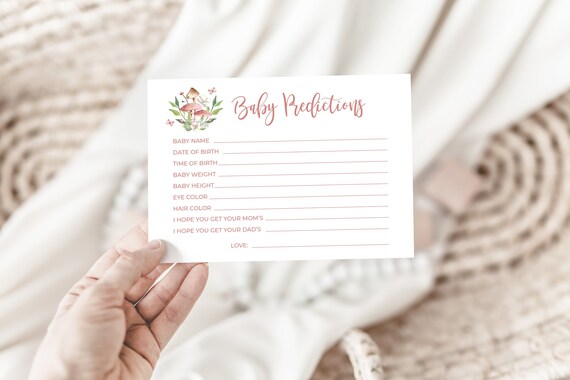 Pink Mushroom Baby Predictions Game, Instant Download, Woodland Floral Baby Shower Game, Predictions Card, Forest Greenery, Butterflies 105