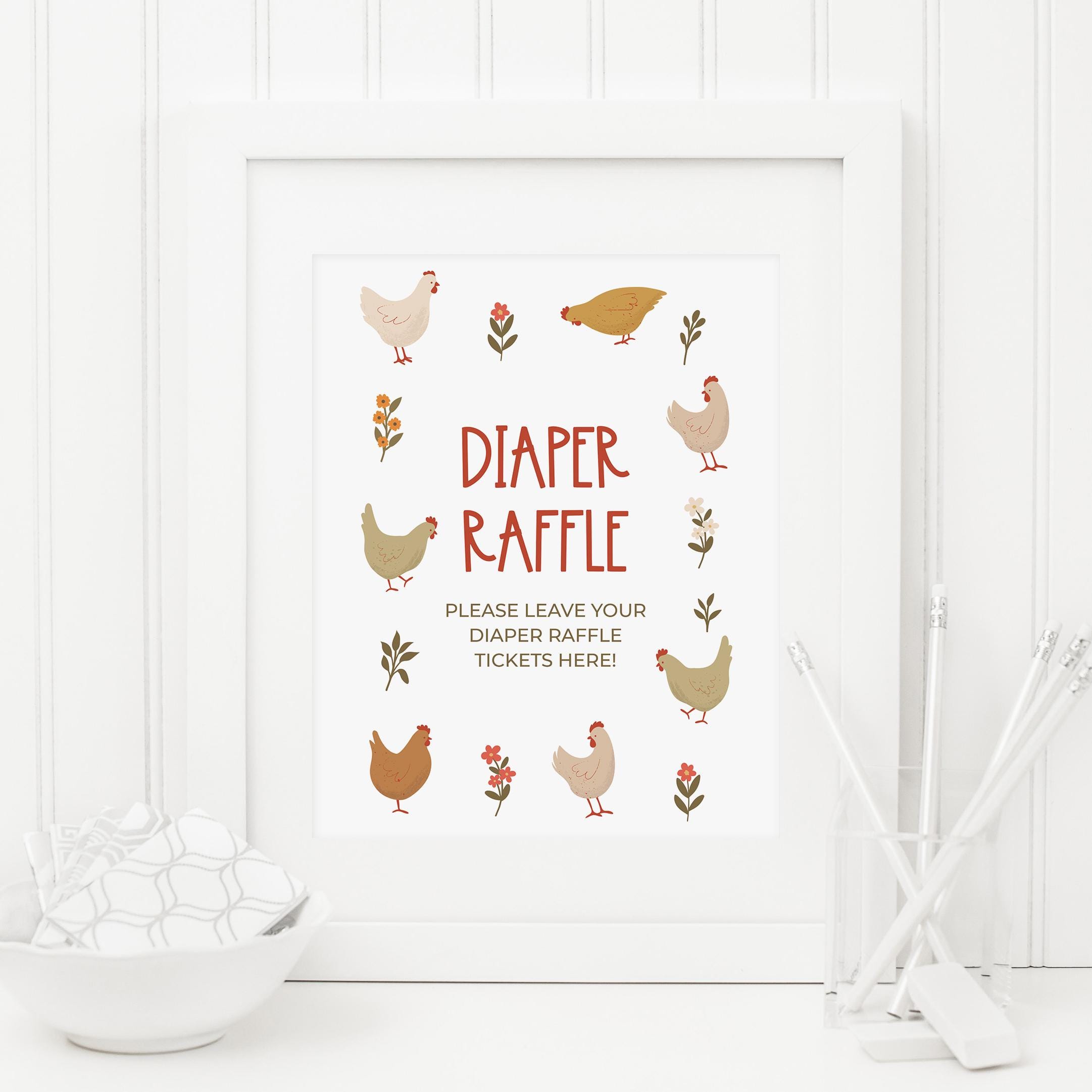 Chicken Diaper Raffle Sign, Instant Download, Farm Baby Shower Game ...