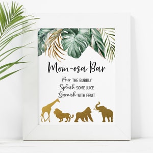 Jungle Momosa Bar Sign Printable Safari Baby Shower Momosa Sign Jungle Animals Drink Sign Cocktail Sign Boy Baby Shower Decoration 362