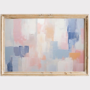 Abstract Painting in Pastel Pink and Blue, Contemporary Home Wall Art Decor, Light Colors Print, Soft Tones Living Room Printable Art