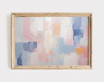 Abstract Painting in Pastel Pink and Blue, Contemporary Home Wall Art Decor, Light Colors Print, Soft Tones Living Room Printable Art