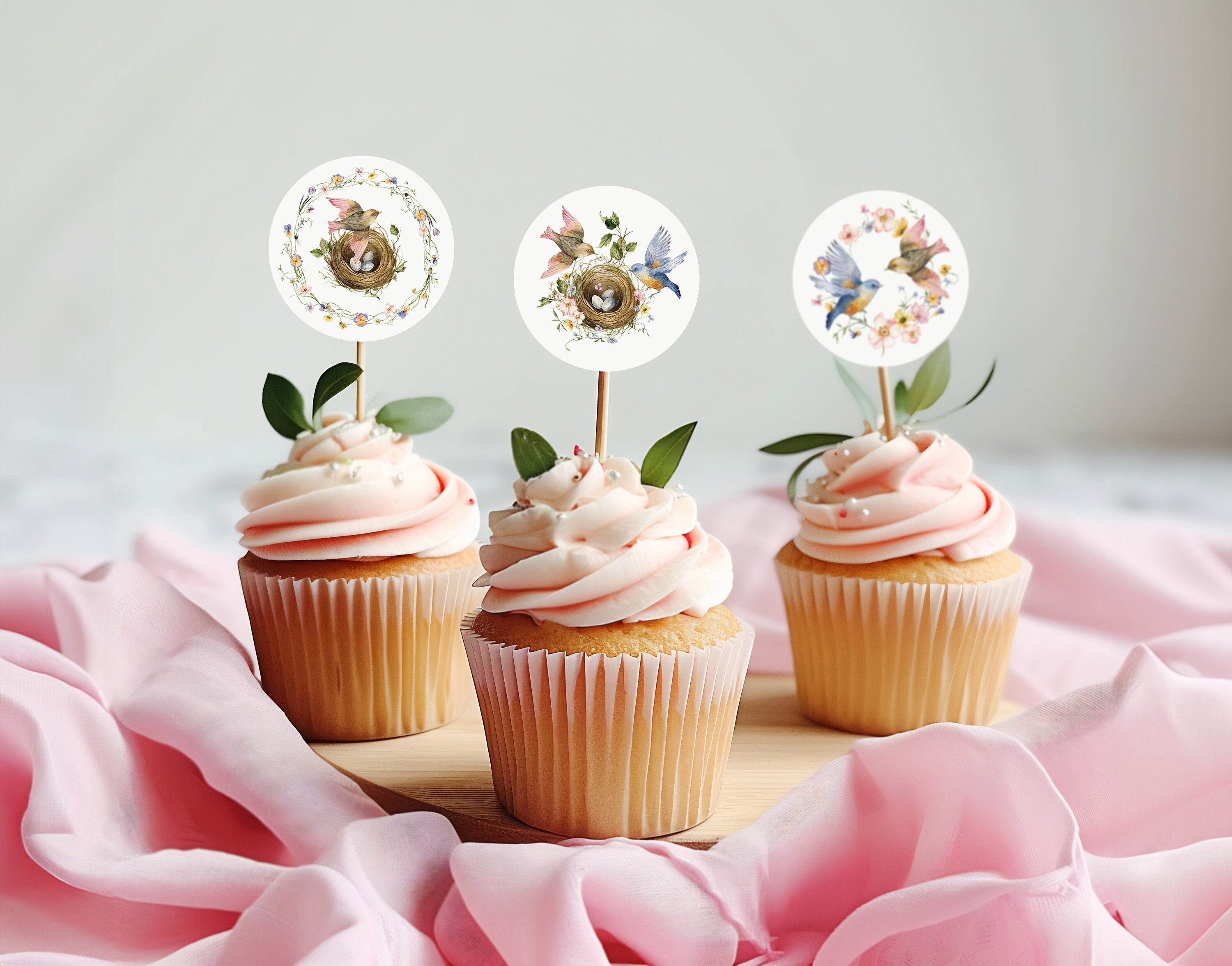 Bird Cupcake Toppers, Instant Download, Bird's Nest Baby Shower Decoration, Little Birdie Favor Tags, Favor Labels, Birthday Party Decor 213
