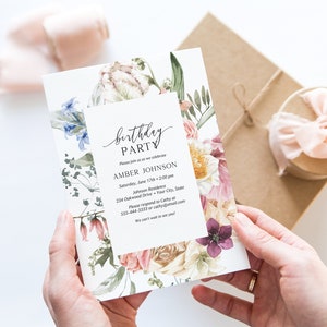 Colorful Spring Blooms Birthday Party Invitation, Boho Garden Floral Birthday Invite, Woman's Party Invitation, DIY Editable Template 126 image 4